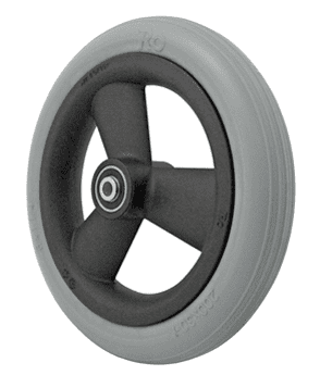 Rad mit PU-Reifen 3 Speichen Nabenlänge 46 mm, schwarz/grau