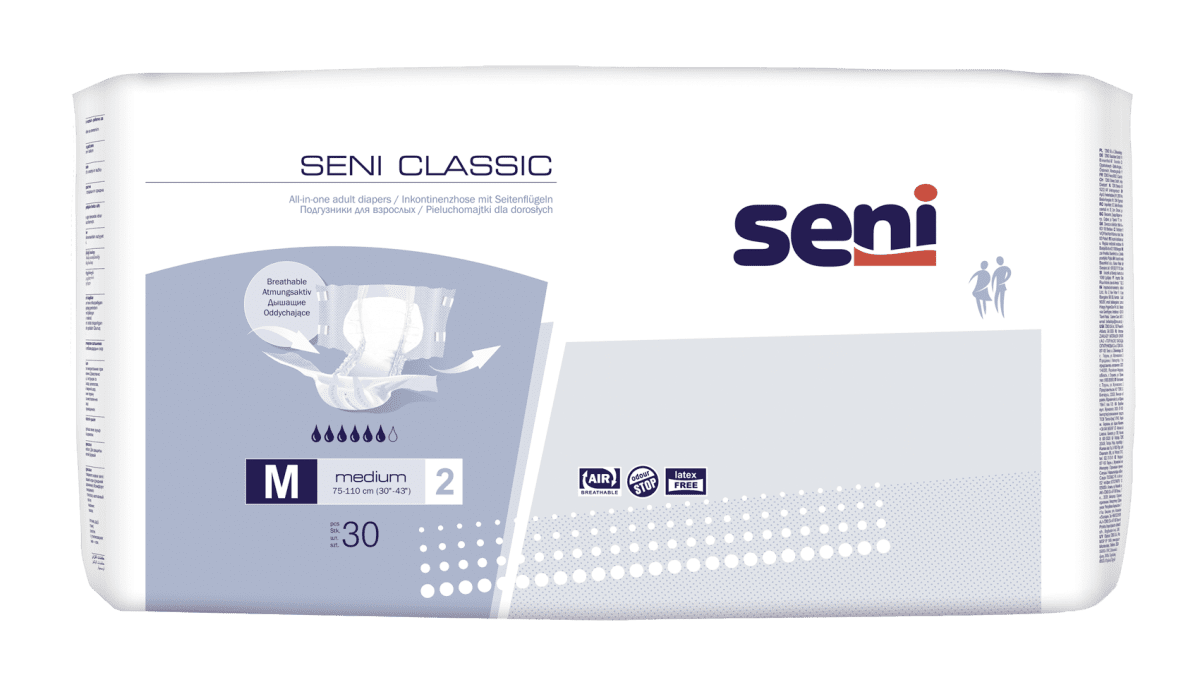Seni CLASSIC Inkontinenzhosen M, Hüfte 75-110 cm (1Karton: 4 x 30 Stück)
