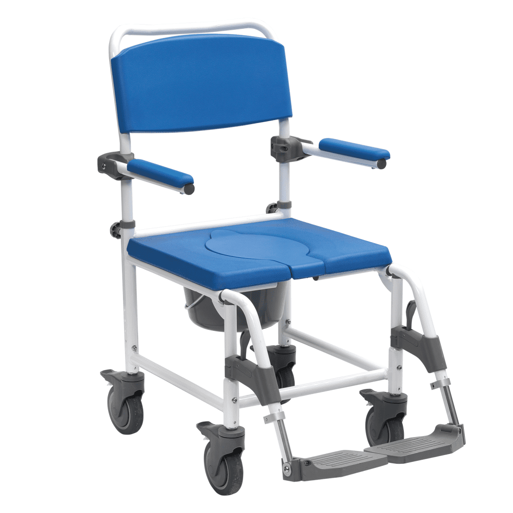 Dusch-Toilettenrollstuhl ASTON 5Räder,weiß-blau