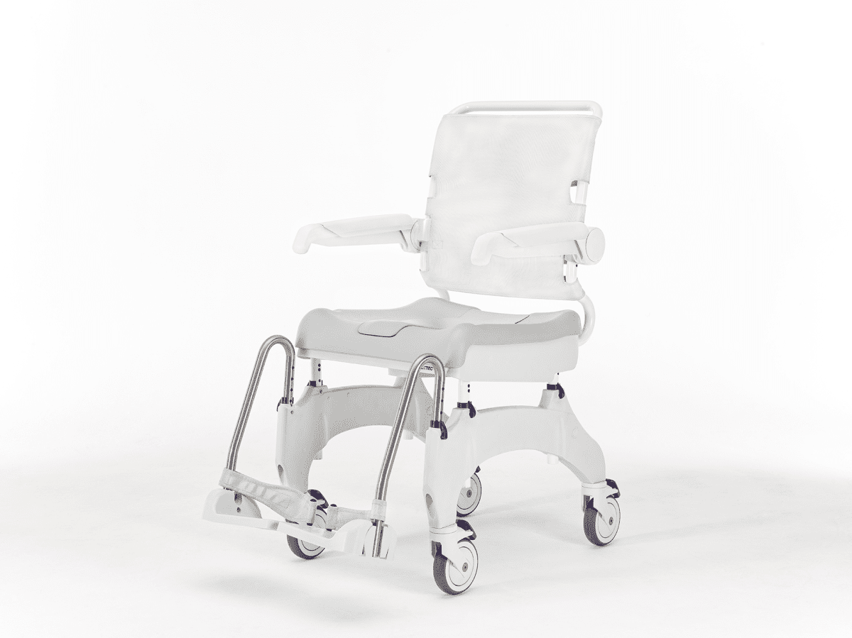Dusch- und Toilettenrollstuhl AQUATEC OCEAN Ergo mit Topf und Halter weiß-grau