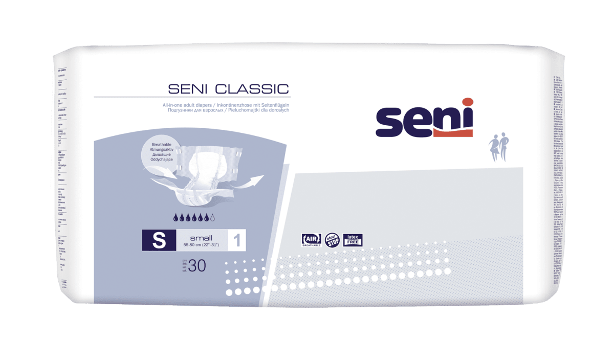 Seni CLASSIC Inkontinenzhosen S, Hüfte 55-80 cm (1Karton: 4 x 30 Stück)