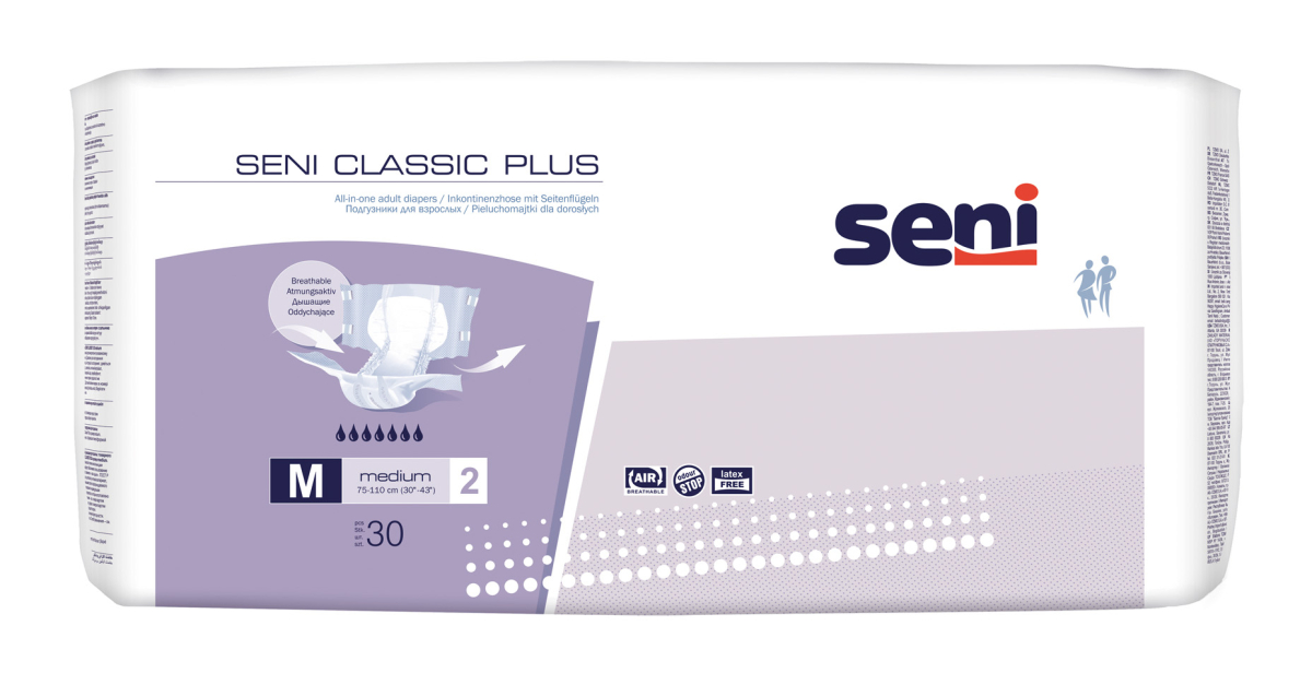 Seni CLASSIC Plus Inkontinenzhosen M, Hüfte 75-110 cm (1 Karton 3 x 30 Stück)