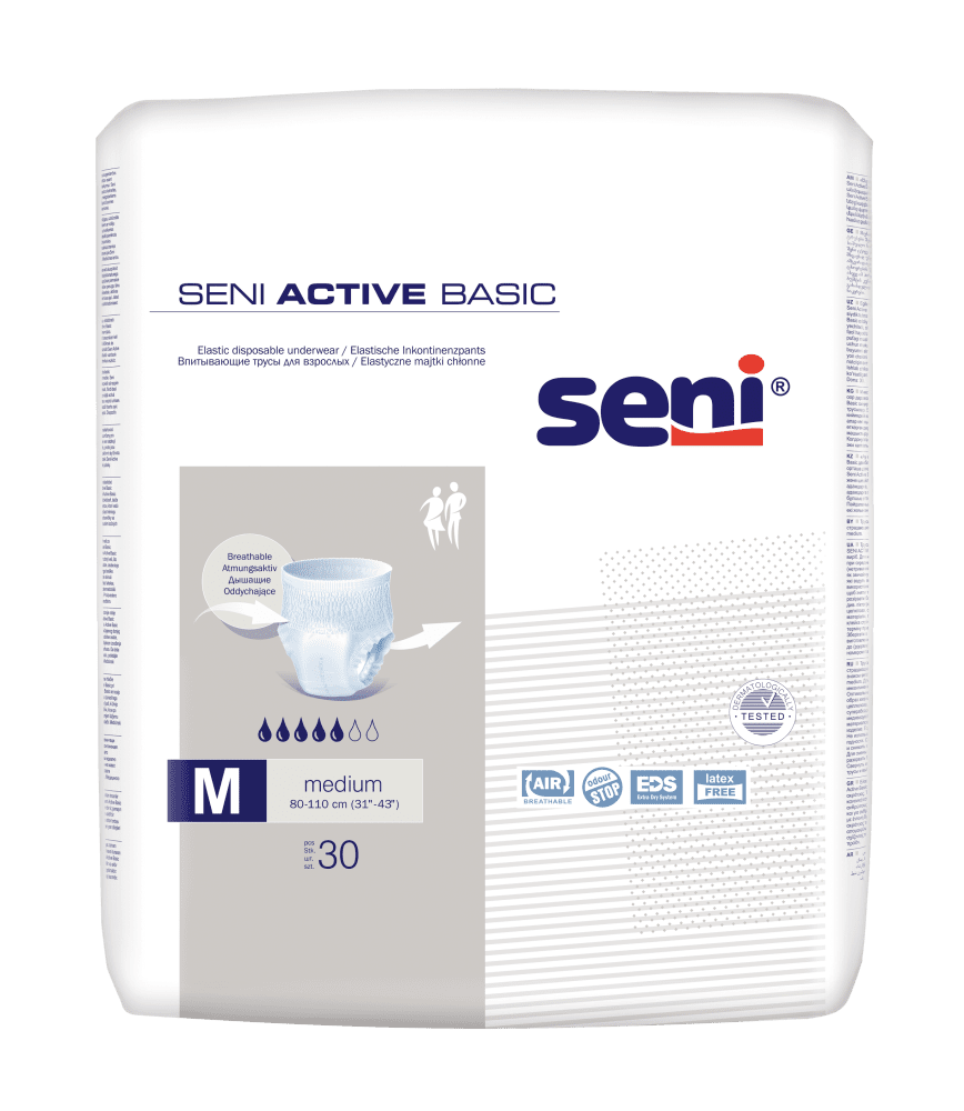 Inkontinenzslip Seni Active Basic Medium Taillenumfang 80 bis 110 cm (1 Karton: 3 x 30 Stück)