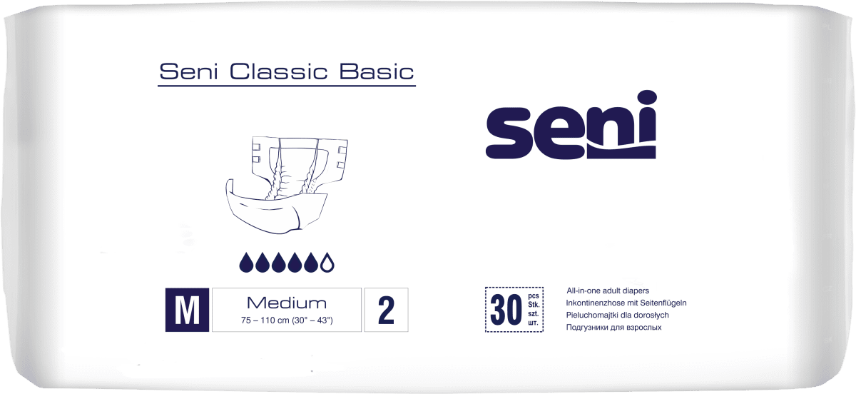 Seni CLASSIC BASIC M Inkontinenzhosen, Hüfte 75-110 cm (1 Karton: 4 x 30 Stück)