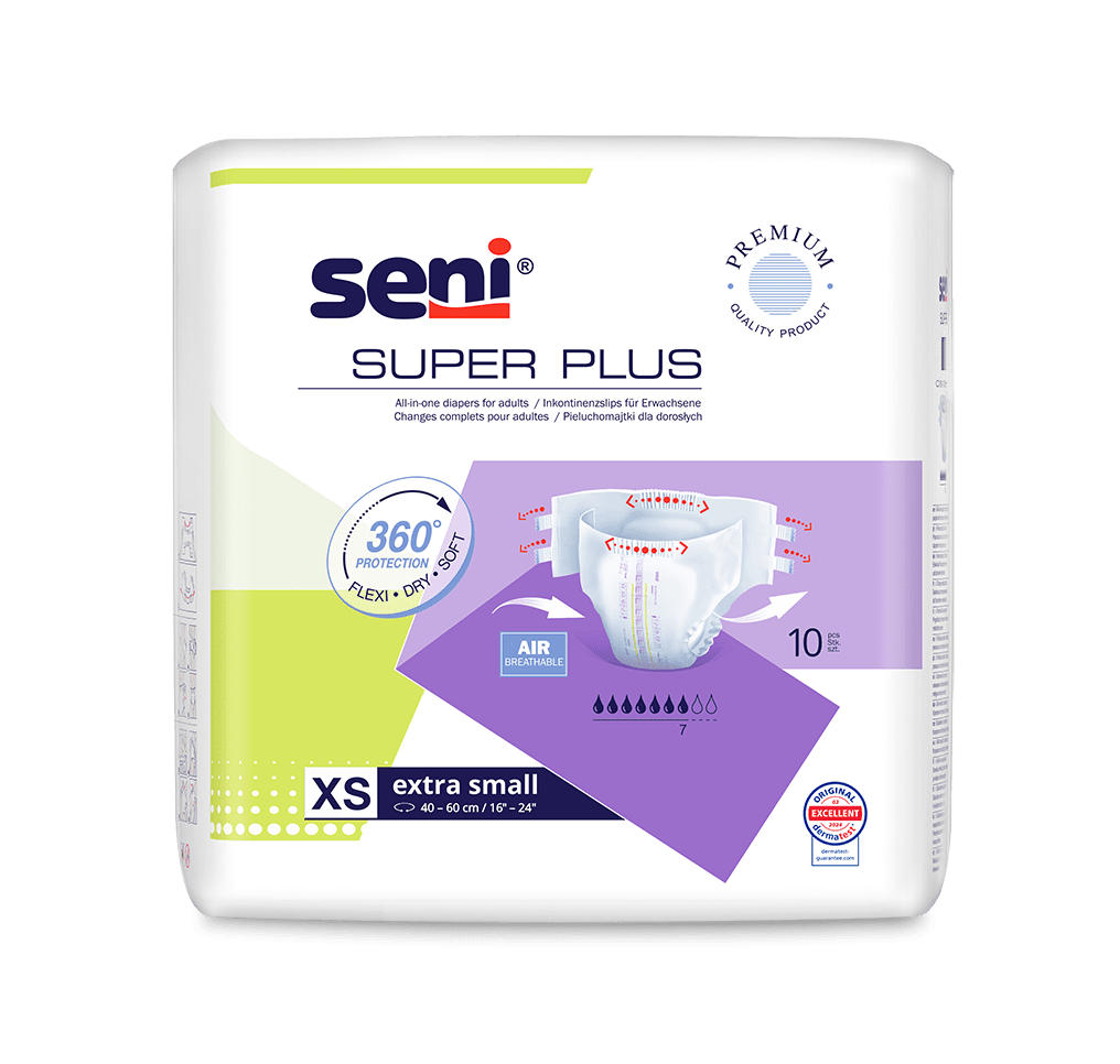 Inkontinenzhosen Seni Super Plus Extra Small, Hüfte 40 bis 60 cm(1 Karton: 12 x 10 Stück)