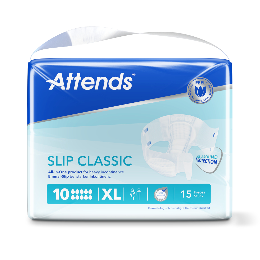 Windelhose Attends Slip Classic 10 XL Hüfte 150 bis 175 cm(1Karton: 4x15Stk.)