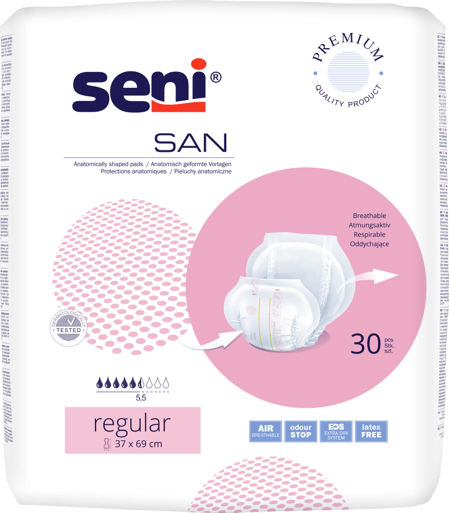 Inkontinenzvorlagen Seni San Regular (1 Karton: 4 x 30 Stück)