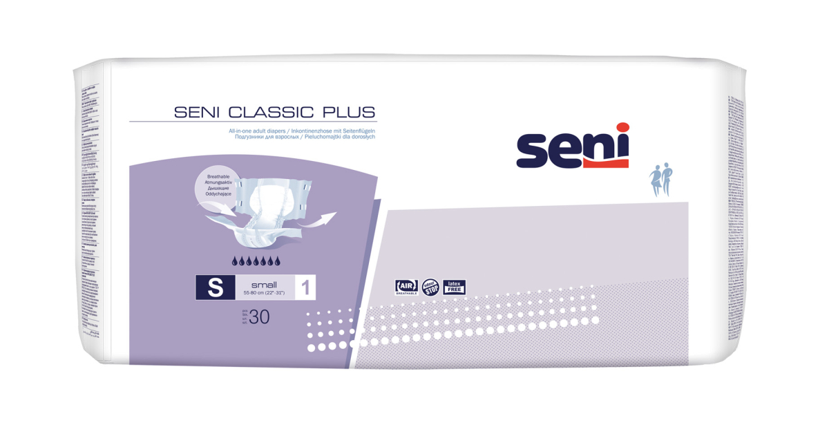 Seni CLASSIC Plus Inkontinenzhosen S, Hüfte 55-80 cm (1 Karton: 3 x 30 Stück)