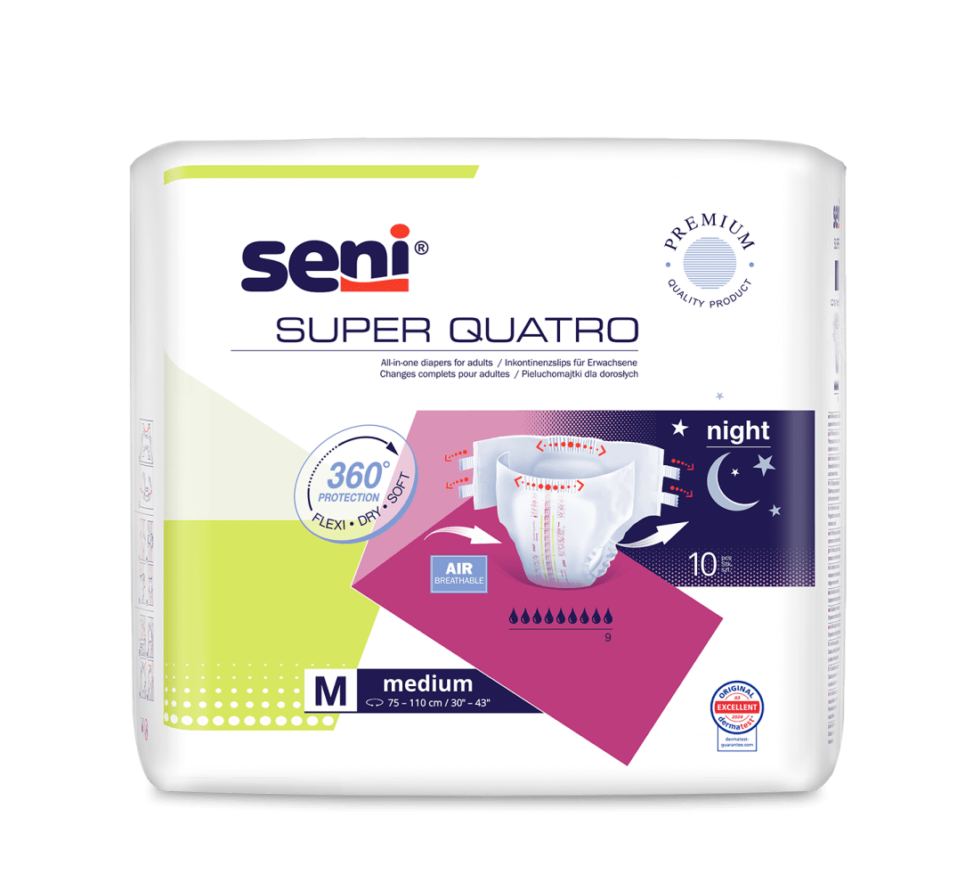 Inkontinenzhosen Super Seni Quatro Medium, Hüfte 75-110 cm (1 Karton: 6 x 10 Stück)