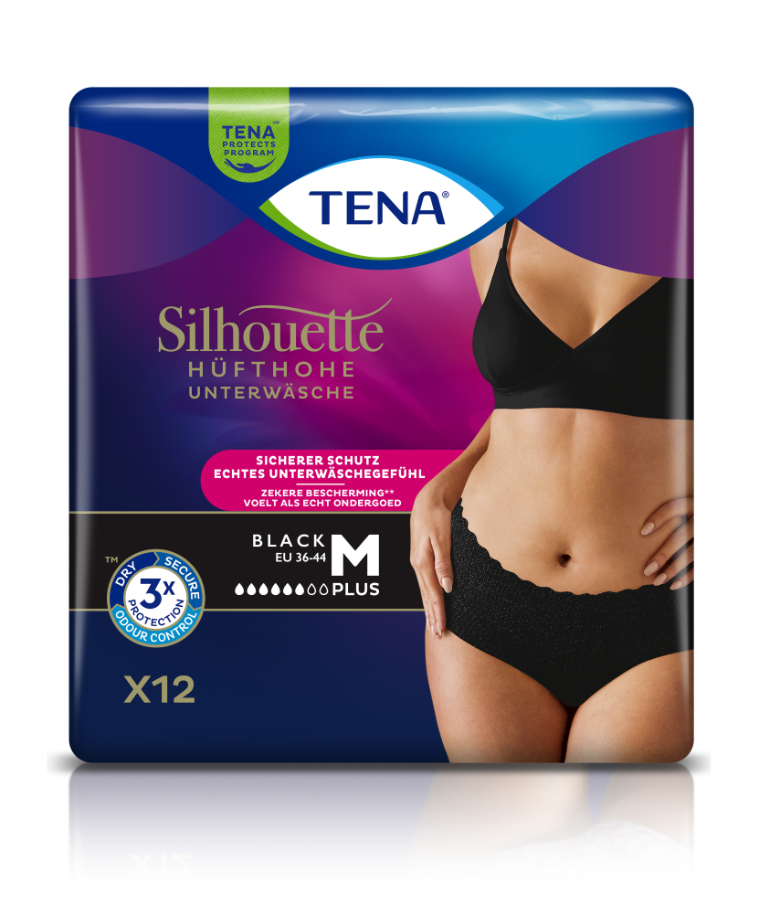 TENA Silhouette Plus Lady Pants Normal Black M Hüfte 75 bis 100 cm (1 Karton: 2 x 12 Stück)