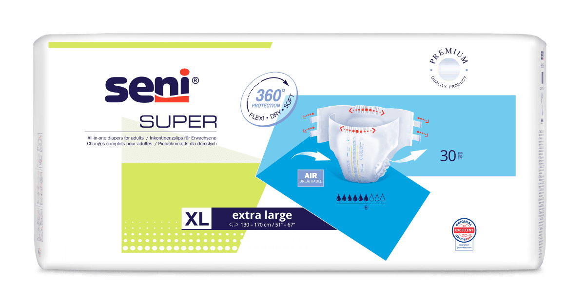 Inkontinenzhosen Seni Super Extra Large, Hüfte 130 bis 170 cm(1 Karton: 4 x 30 Stück)