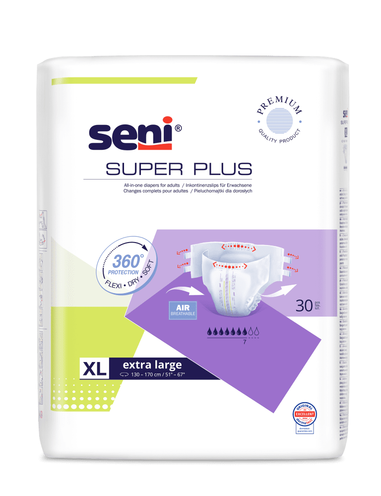 Inkontinenzhosen Seni Super Plus x-Large, Hüfte 130 bis 170 cm(1 Karton: 3 x 30 Stück)