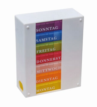 Medikamentendispenser Woche 7x4, weiß, 7 Dosen mit je 4 Klappdeckel,Morgens,Mittags,Abends,Nachts