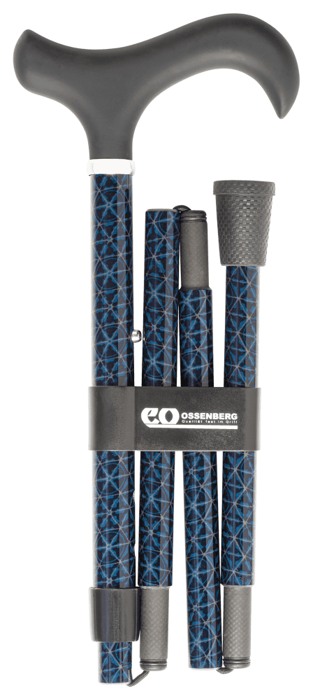 Carbon walking stick with Derby handle, blue-black-grey soft-touch surface, gift box, chrome ring, 100 kg