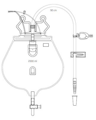 Bettbeutel mit Tropfkammer, geschlossenes System, steril, transparent/blau Gr. 2000 ml