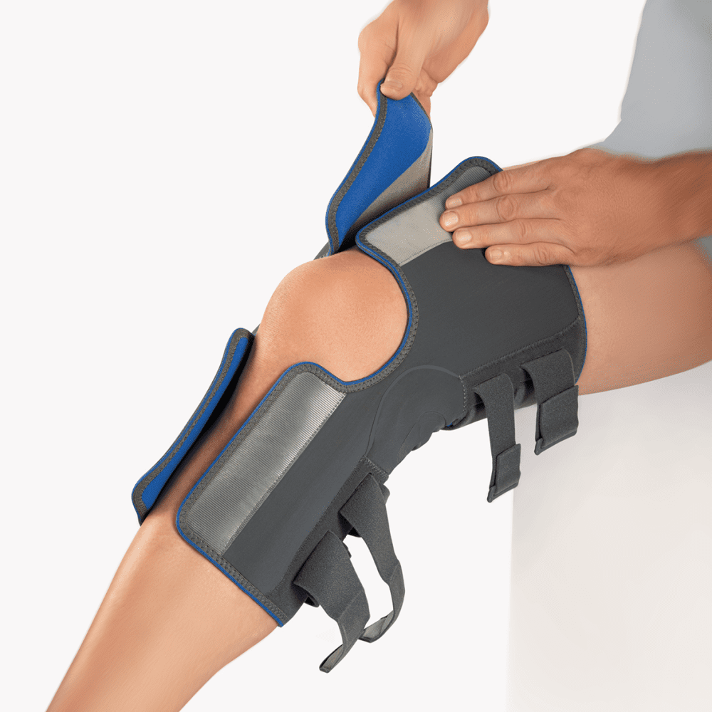 Bort Kniebandage StabiloPro offene Form mit Gelenk, grau – Bild 2