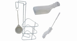 Urinflaschen-Set, Flasche,Halter,Bürste,weiß