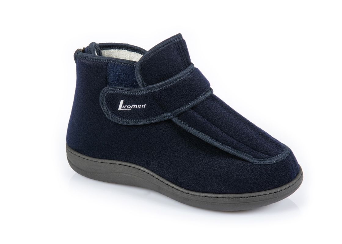 Verbandschuhe Liromed marine-blau, hoch, Klett mit Reißverschluss, 40°C waschbar (Paar)