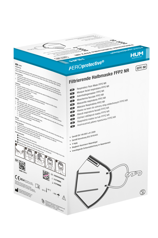 Atemschutzmaske FFP2, Schutzklasse FFP2 NR gemäß EN149:2001 + A1:2009 (VPE: 50 Stück) – Bild 2