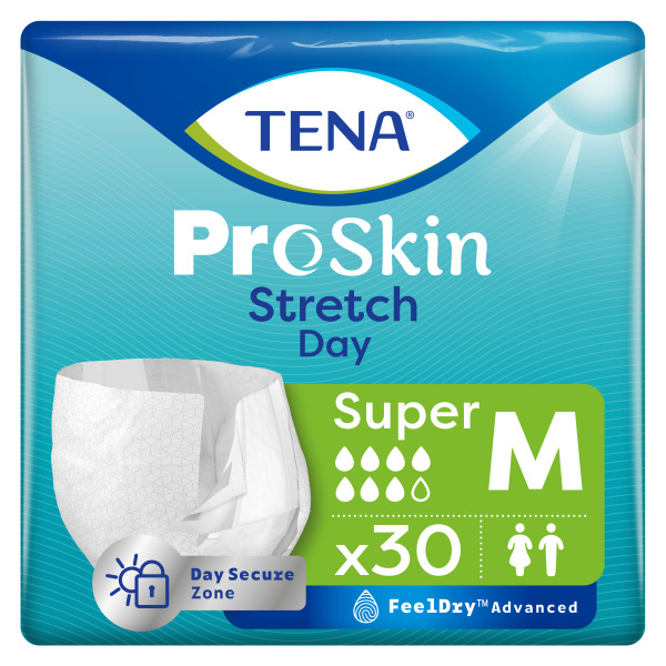 Inkontinenzhosen TENA Proskin Stretch Day Super M, Hüftumfang 86-116 cm (1 Karton: 2 x 30 Stück)