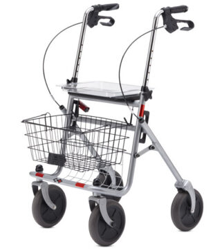 Rollator SENIO mit Tablett, Korb, Sitz und Stockhalter, PU, silber nur in 2er Schritten bestellbar