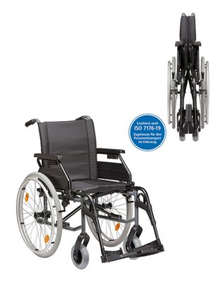 Standardrollstuhl Tomtar MR-S mit Kombiarmlehne, PU mangan grey metallic SB 45 cm