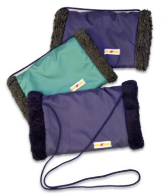 Handmuff mit Kordel Wollpelz/Nylon marine