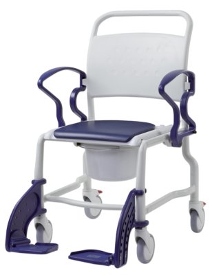 Toilettenrollstuhl BOSTON 5 Räder,bis 150Kg, grau/blau