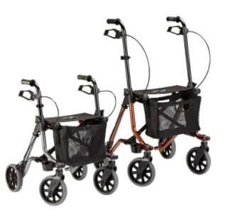 Rollator TAiMA M mit Stockhalter u.Netz,PU, braun-metallic Ausf.: Einhandbremse links