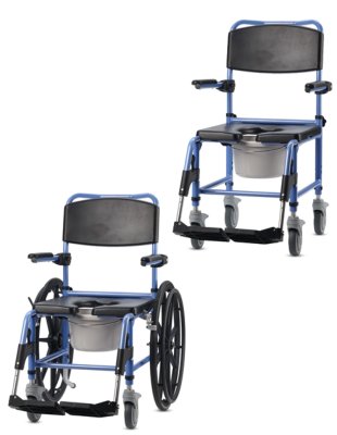 Dusch- und Toilettenrollstuhl TS-Aqua 2 Lenkrollen 5 und 2 Antriebsräder 24, blau-schwarz