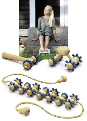 SISSEL Fit Massageroller,T-Roller, holz-blau